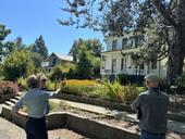 Yana Valachovic, University of California Cooperative Extension forest advisor, discusses home-hardening options with homeowners in Nevada County. Photo by Katie Low